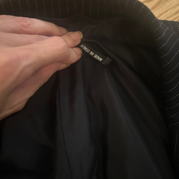 Giorgio Armani Wool Silk Blend Black Pinstripe Suit Jacket Blazer Sz 46 Borgo 21 - Picture 9 of 12